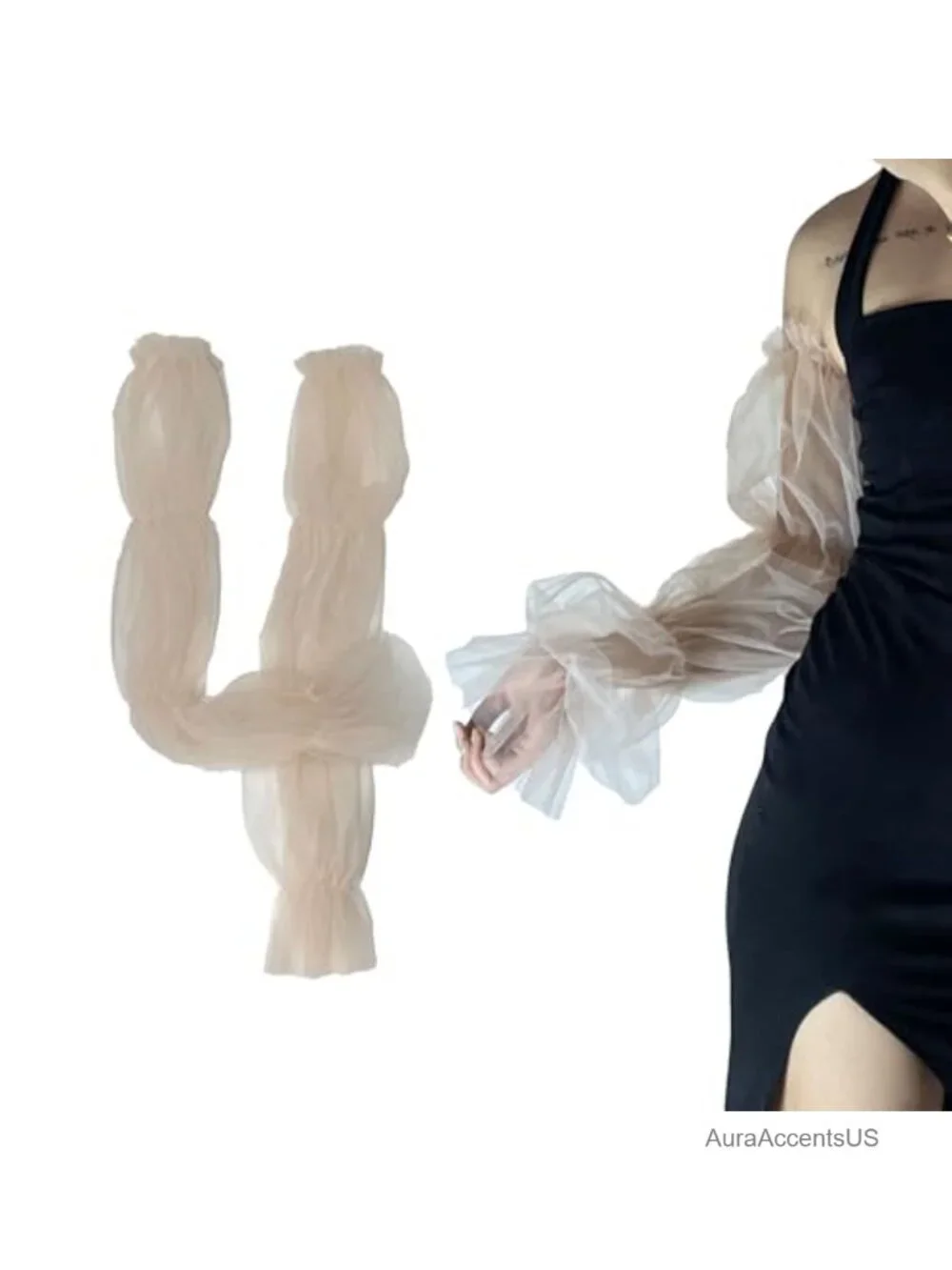 Sheer Mesh Lace Arm Sleeves Detachable Tulle Gloves Fingerless Bridal